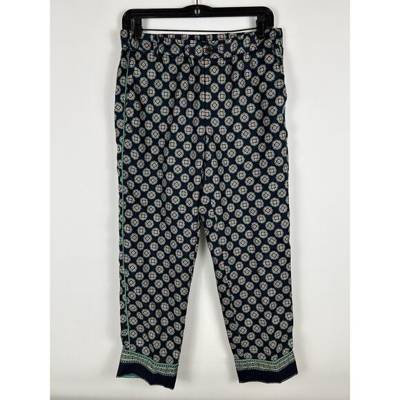 J. Crew Collection Low Rise Silk Capri In Navy Gold Geometric Print Pajama Sz 4 - Picture 1 of 12